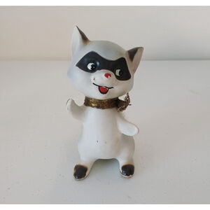 Vintage Norleans Dancing Raccoon Figurine Fuzzy Tail Japan Robby